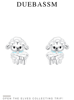 DUEBASSM原创设计通体S925纯银耳钉女绵小羊卡通可爱重工耳环耳饰