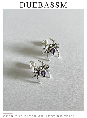 DUEBASSM原创设计通体S925纯银耳钉女简约时尚ins风耳环蜘蛛耳饰