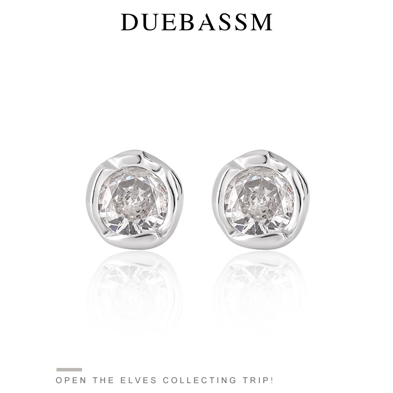 DUEBASSM小众个性高级感极简风不规则光面圆形镶钻耳钉男女款
