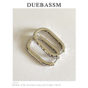 碎碎冰出口日本简约方形耳环耳扣纯银耳圈大号个性方圆脸显脸小