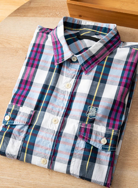 俄罗斯单100全棉色织格纹男士修身长袖衬衫春季薄款休闲衬衣30044