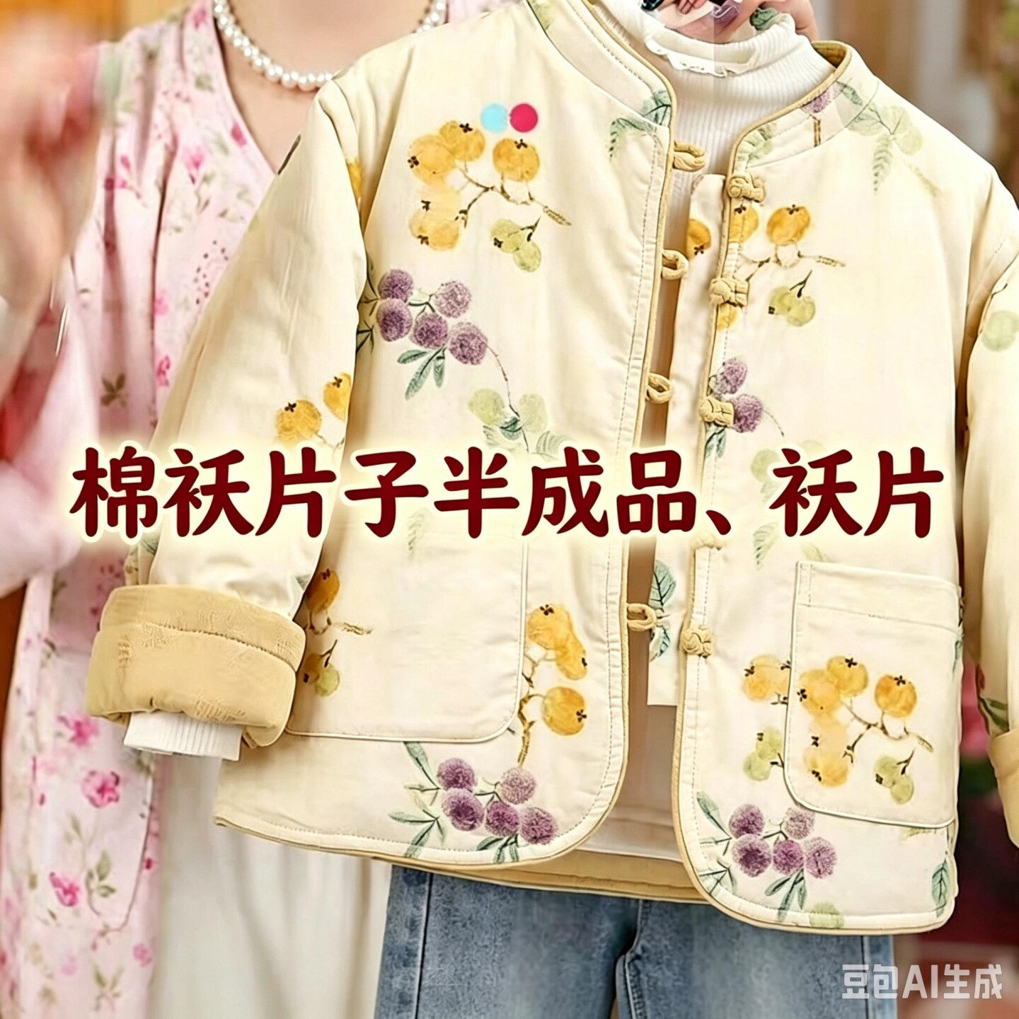 棉袄片半成品新中式国风女士冬季亚麻面料袄片棉袄外皮纯手工盘扣