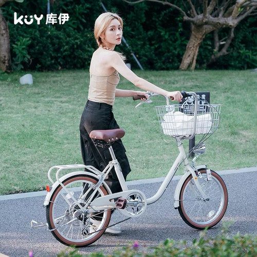 库伊成人大筐自行车网红通勤复古女士车宠物变速车大小轮轻便车