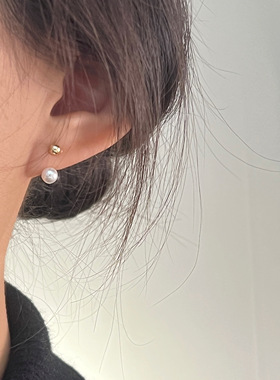 「契合」A Funny Story简约百搭通勤珍珠小耳钉小金珠925银耳针