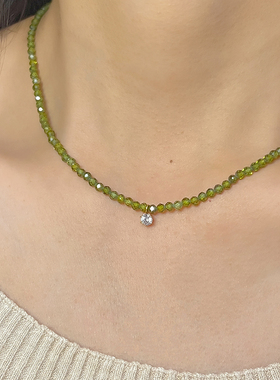 绿野仙踪.A Funny Story超闪精致仙气小众项链抹茶绿色串珠颈链