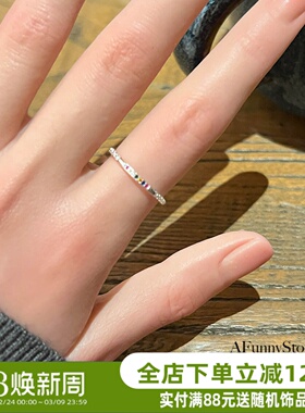 小彩虹｜A Funny Story小众百搭彩色戒指彩色锆石纯银S925开口戒