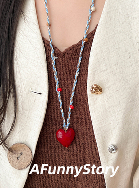 编织长款爱心串珠项链