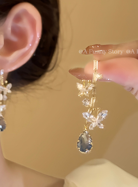 蝴蝶幽幽·AFunnyStory复古优雅高级轻奢水晶蝴蝶耳钉蚊香盘耳夹