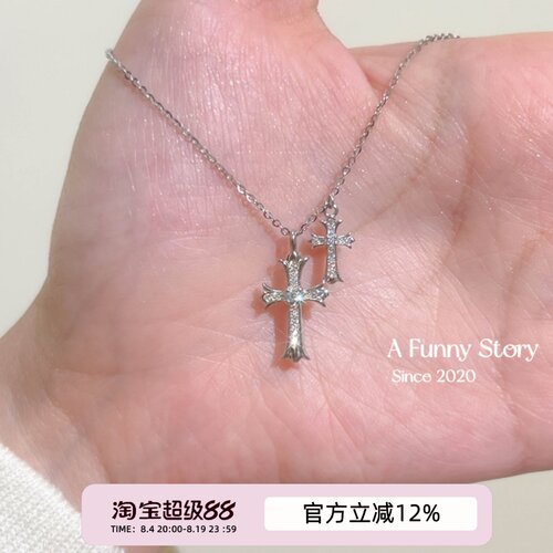 纯银十字架锁骨链S925银项链女