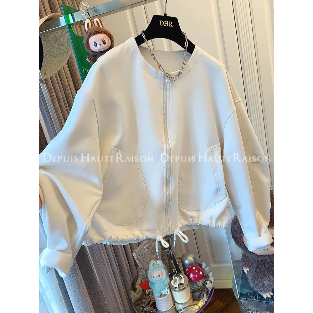 高级感拉链卫衣外套女胖mm大码300斤学院风宽松显瘦圆领夹克上衣