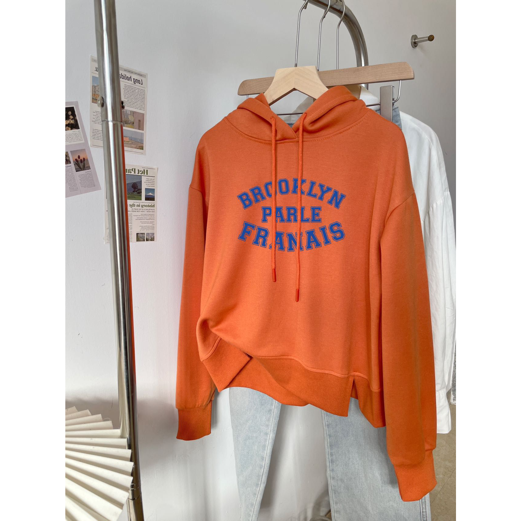 韩版秋冬季高级感字母印花连帽长袖卫衣女百搭宽松大码显瘦上衣