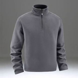 大码 摇粒绒加绒休闲宽松半拉链立领抓绒打底衫 卫衣秋冬新款 男士