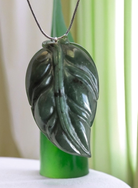 纯手工天然玉石叶子吊坠情侣款