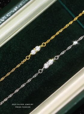 S925纯银超闪锆石水波链手链女