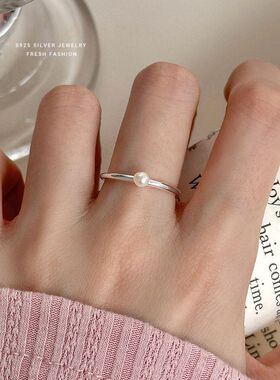 S925纯银珍珠开口戒指女冷淡风