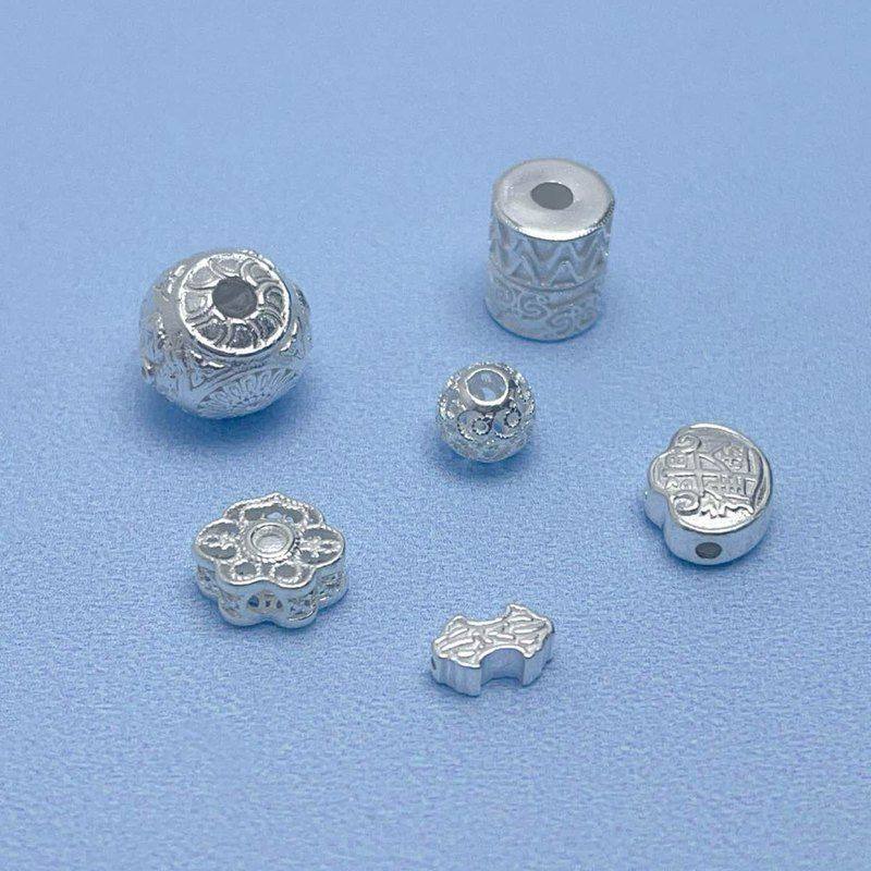 S999足银祥云桶珠3D硬银隔珠配件DIY手工编织文玩手绳串散珠配饰