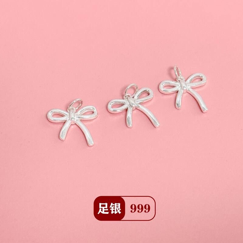S999足银亮银蝴蝶结吊坠甜美挂件diy水晶手链项链串珠编绳配件