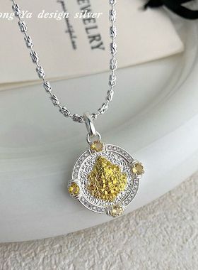 S925纯银简约黄财神圆牌项链女新中式小众设计气质轻奢锁骨链代发