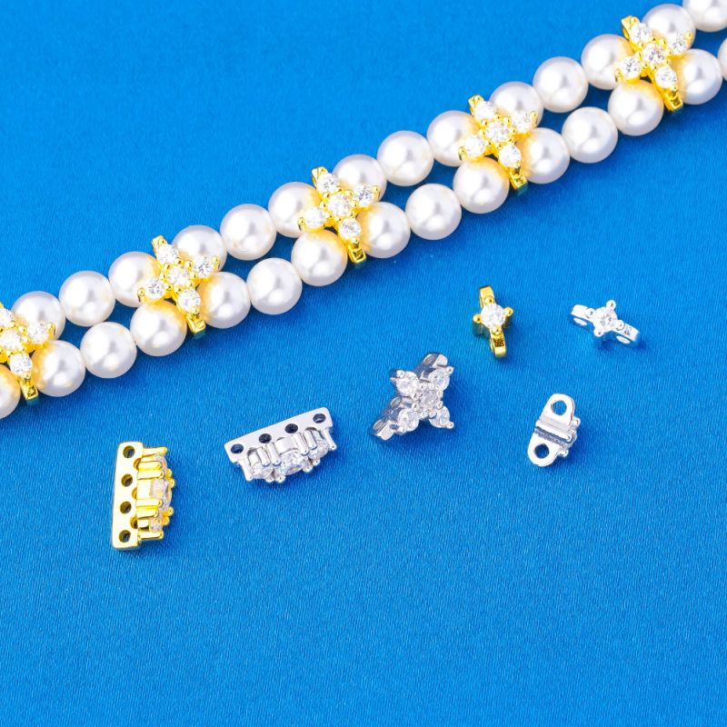 s925纯银镶锆双排三排串珠隔片手工diy串珍珠手链项链隔珠配件