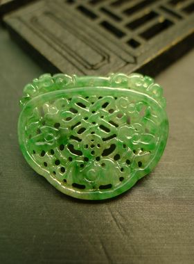 #5449冰糯种老坑辣录缅甸天然A货翡翠复古镂空锁牌吊坠挂坠