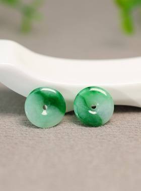 #K350一对冰种飘辣绿缅甸天然A货翡翠平安扣怀古  镶嵌耳钉裸石