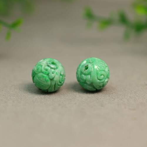 缅甸天然A货翡翠团寿雕花珠子