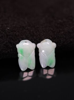 #F801飘阳绿天然A货翡翠玉蝉一鸣惊人知了小吊坠坠角耳坠裸石