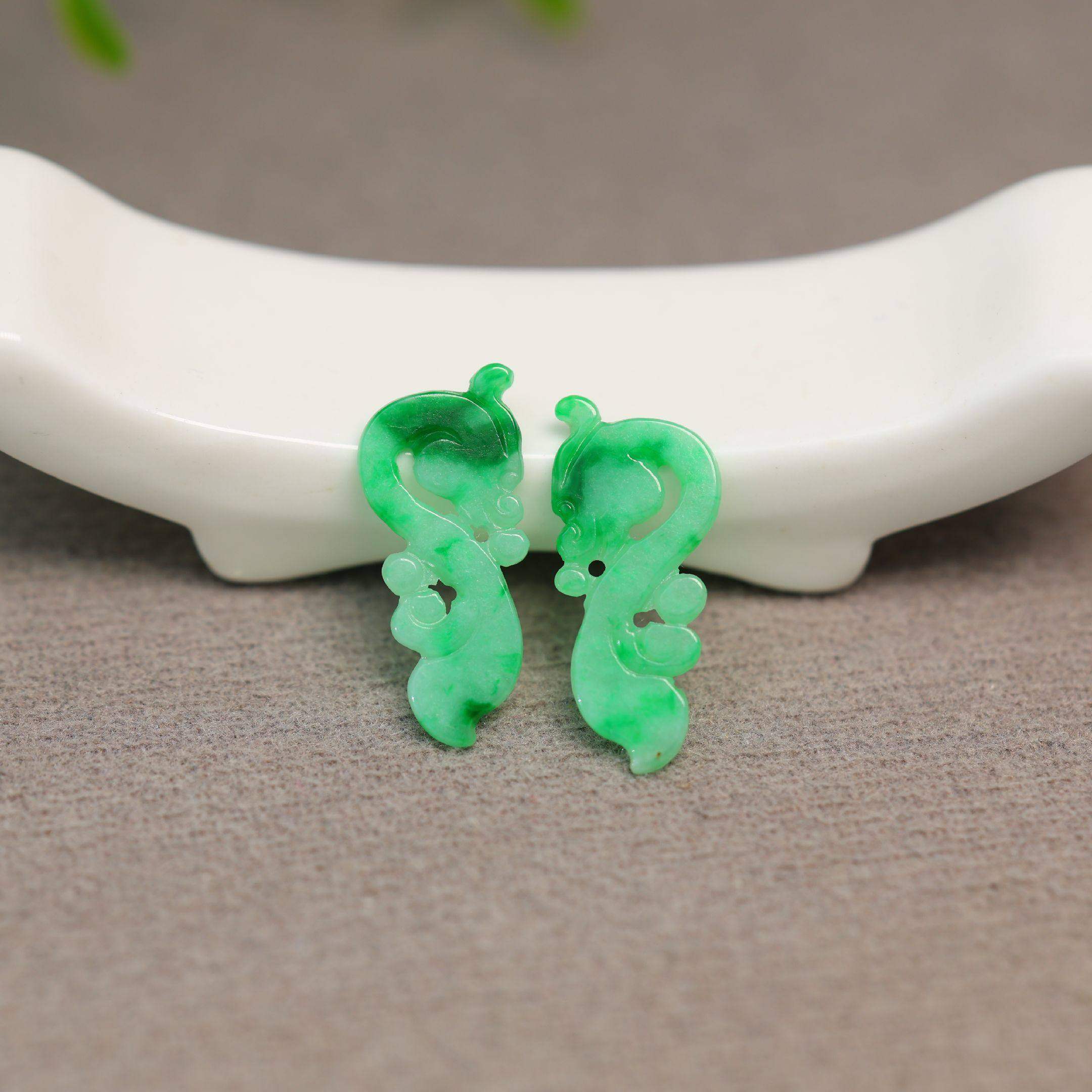 #I968一对阳绿缅甸天然A货翡翠镂空龙纹耳钉花片裸石,珠宝/钻石/翡翠,翡翠裸石/蛋面,淘宝优惠券,粉丝福利购,淘宝优惠卷