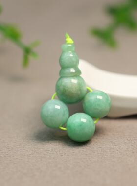 #M063 绿色缅甸天然A货翡翠素面圆珠三通佛头珠串配件
