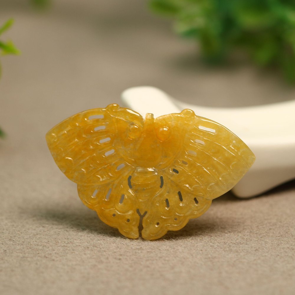 天然A货黄翡蝴蝶吊坠胸针花片