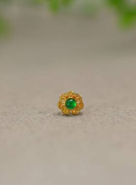 #K376 18K金镶嵌冰种满绿天然A货翡翠蛋面如意小香盒通孔DIY配件