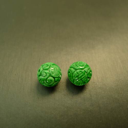 天然A货翡翠团寿龙纹雕花珠子