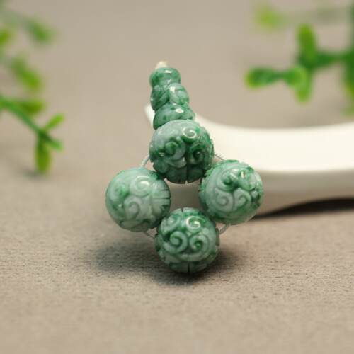 翡翠团寿龙纹雕花珠子三通佛头