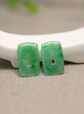 #G705一对冰种阳绿缅甸天然A货翡翠方块糖福贝耳坠耳钉花片裸石