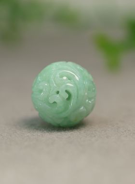 #J639绿色缅甸天然A货翡翠镂空龙纹雕花大珠子 佛珠顶珠吊坠