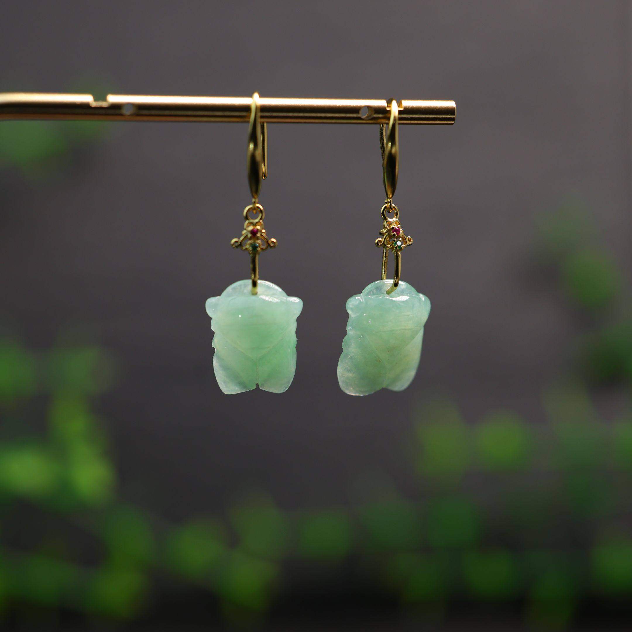 #K047 冰种浅绿色缅甸天然A货翡翠玉蝉一鸣惊人知了耳坠耳钩款,珠宝/钻石/翡翠,耳饰,淘宝优惠券,粉丝福利购,淘宝优惠卷