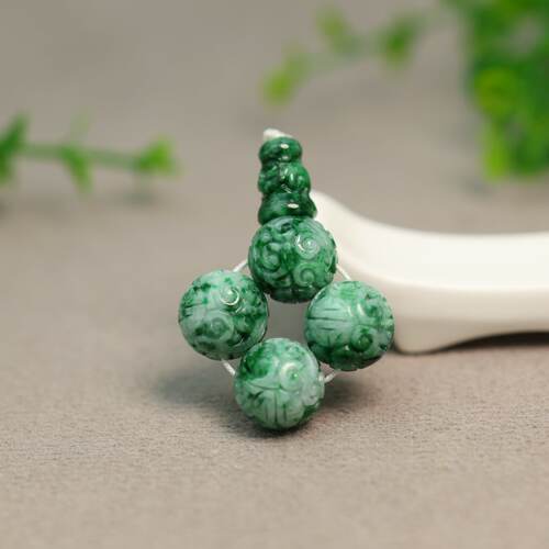 翡翠团寿龙纹雕花珠子三通佛头