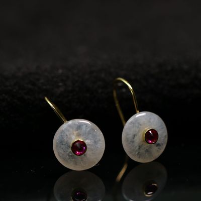 白色冰种天然A货翡翠平安扣耳环