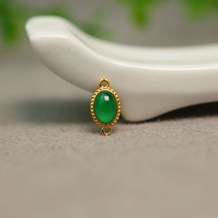 18k金冰种满绿天然A货翡翠椭圆形蛋面双环DIY项链手链配件 K505