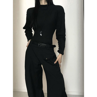 十一的信 黑色高领打底衫女秋冬修身保暖针织毛衣中性风内搭上衣