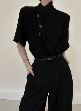 十一的信｜原创设计中性风纯色衬衫不规则排扣上衣无性别衬衣