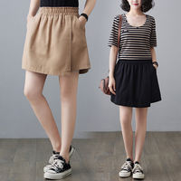 Solid-color shorts for girls in the summer of 2026, A high-waisted, plate-sized, chubby girl student looks slimmer. Two A-line wide-leg skirt pants thumbnail 4