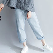 Quần jeans nữ màu xanh nhạt 2019 mới xuân rộng size rộng đã mỏng 9 điểm hoang dã quần harem quần âu - Quần Harem