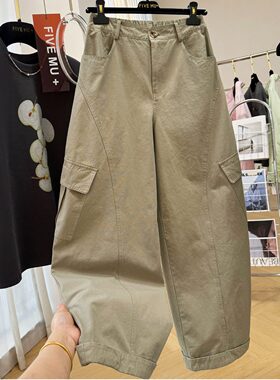 工装风高腰弯刀裤女秋季新款宽松卡其色时尚洋气高级感阔腿休闲裤
