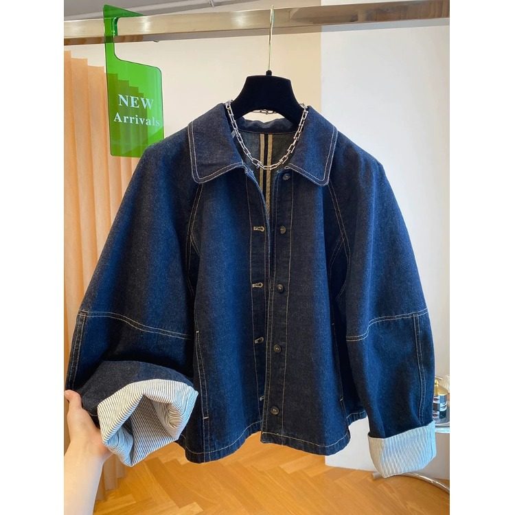 复古明线设计牛仔短外套女春秋2025新款宽松韩版bf开衫夹克上衣潮