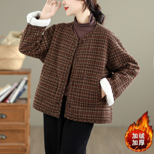 今年流行爆款 冬季 棉服上衣 小个子2025新款 加绒格子羊羔毛外套女款