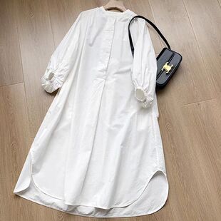 衬衫 2024秋季 宽松慵懒圆领灯笼袖 韩版 连衣裙女士遮肉显瘦长裙 新款