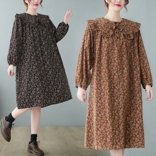 2024春款 遮肚子显瘦连衣裙女 复古森系娃娃领碎花裙子胖mm宽松大码