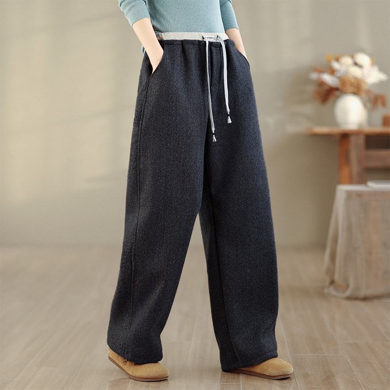 慵懒松弛感灰色毛呢休闲裤女秋冬超好看的卫裤宽松显瘦阔腿弯刀裤,女装/女士精品,休闲裤,淘宝优惠券,粉丝福利购,淘宝优惠卷