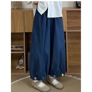 胖mm宽松显瘦小个子阔腿灯笼裤 大码 女秋季 日系彩扣九分花苞休闲裤
